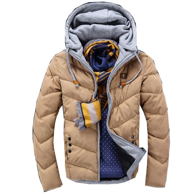 2018 Winter Fashion Casual Jacket Men Thicken Warm Candy Color Splicing Cotton Padded Puffer Coats Parkas Hooded