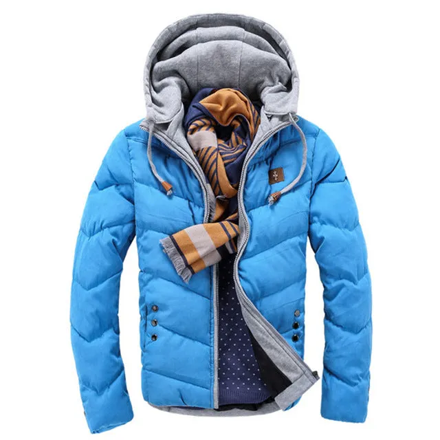 2018 Winter Fashion Casual Jacket Men Thicken Warm Candy Color Splicing Cotton Padded Puffer Coats Parkas Hooded