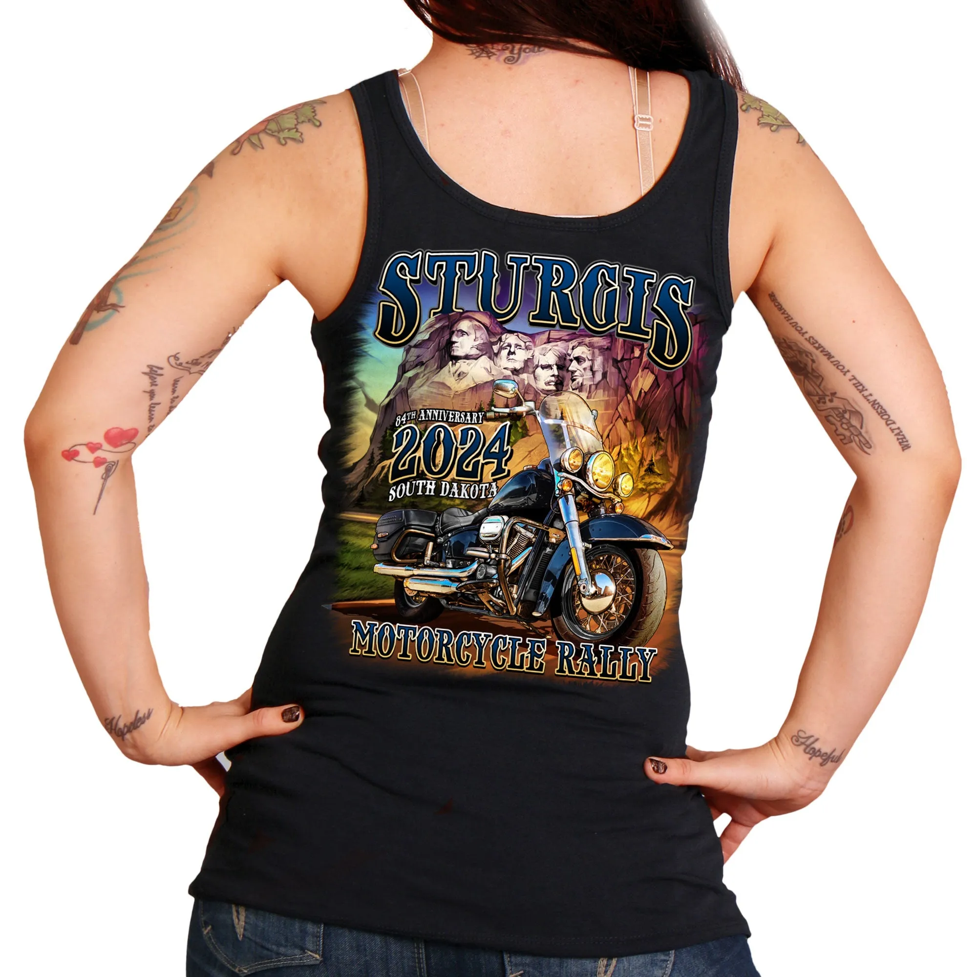 2024 Sturgis Motorcycle Rally Rushmore Ladies Black Tank Top SPL2884