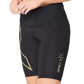 2XU - Women's Light Speed Mid Rise Compression Shorts - Black/Gold