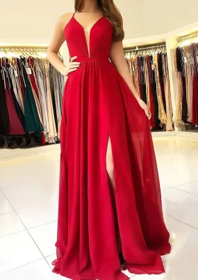 A-line/Princess Scalloped Neck Sleeveless Long/Floor-Length Chiffon Prom Dress With Split