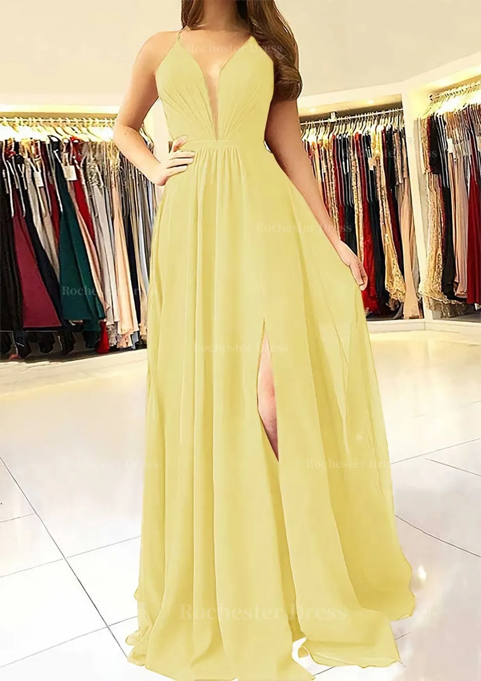 A-line/Princess Scalloped Neck Sleeveless Long/Floor-Length Chiffon Prom Dress With Split