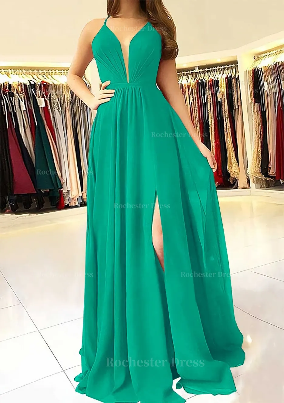 A-line/Princess Scalloped Neck Sleeveless Long/Floor-Length Chiffon Prom Dress With Split