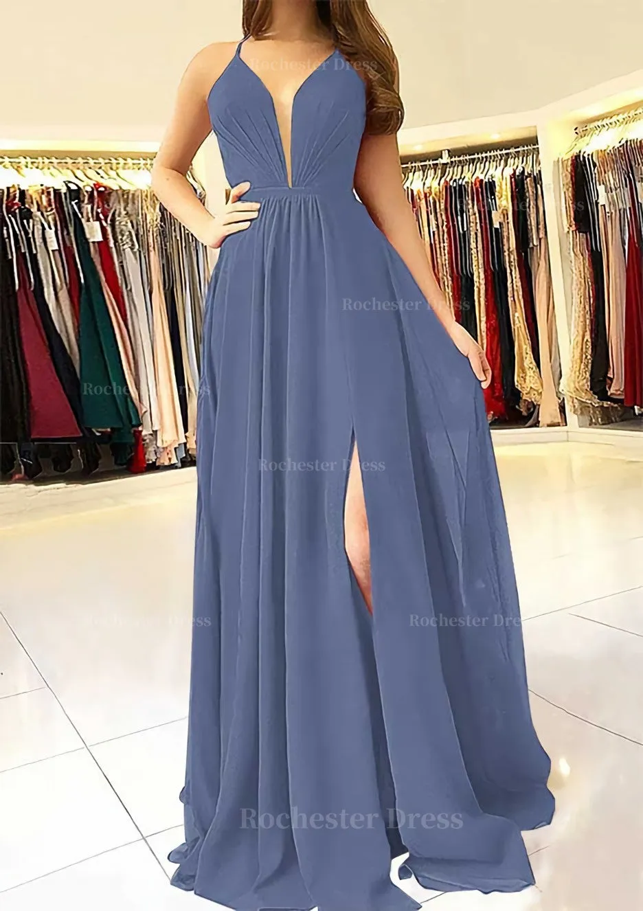 A-line/Princess Scalloped Neck Sleeveless Long/Floor-Length Chiffon Prom Dress With Split