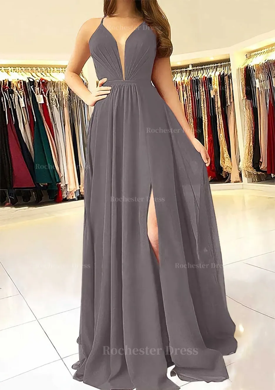 A-line/Princess Scalloped Neck Sleeveless Long/Floor-Length Chiffon Prom Dress With Split