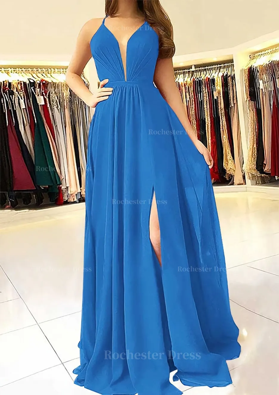 A-line/Princess Scalloped Neck Sleeveless Long/Floor-Length Chiffon Prom Dress With Split