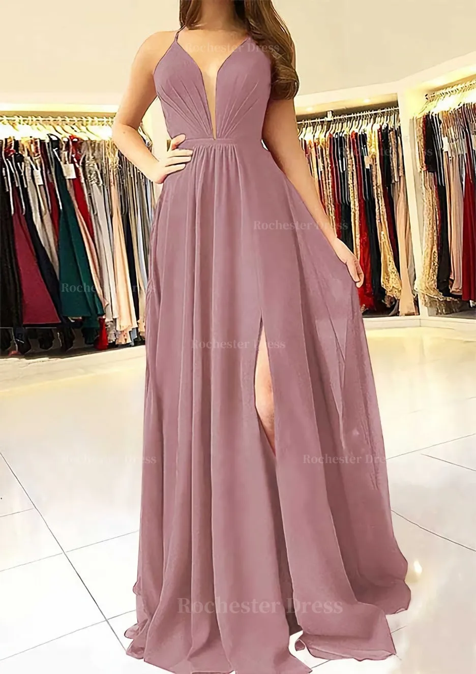 A-line/Princess Scalloped Neck Sleeveless Long/Floor-Length Chiffon Prom Dress With Split