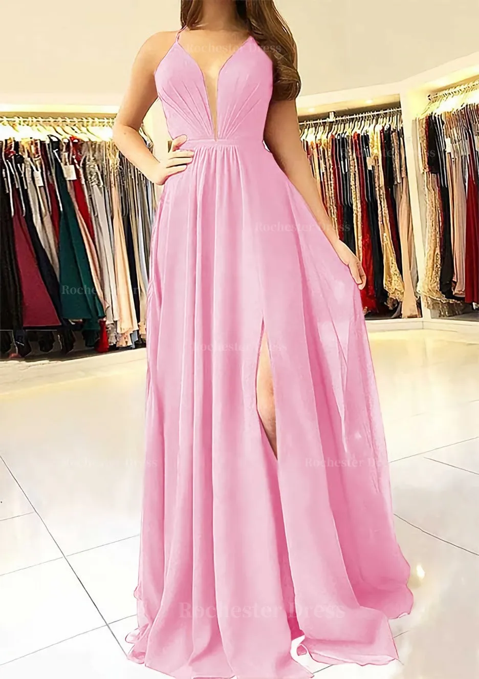 A-line/Princess Scalloped Neck Sleeveless Long/Floor-Length Chiffon Prom Dress With Split