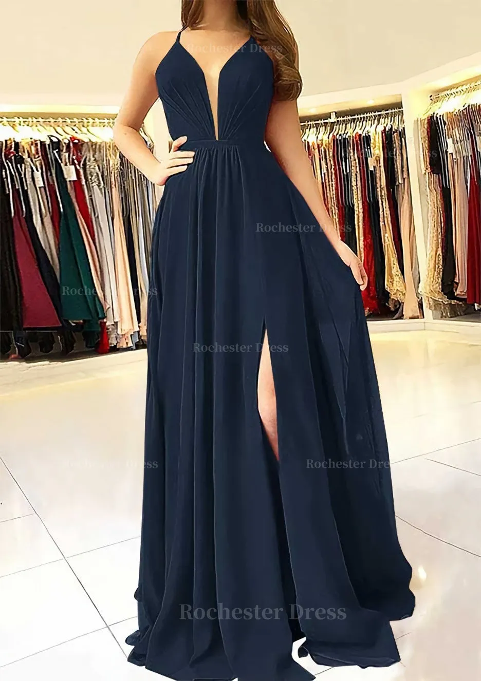 A-line/Princess Scalloped Neck Sleeveless Long/Floor-Length Chiffon Prom Dress With Split