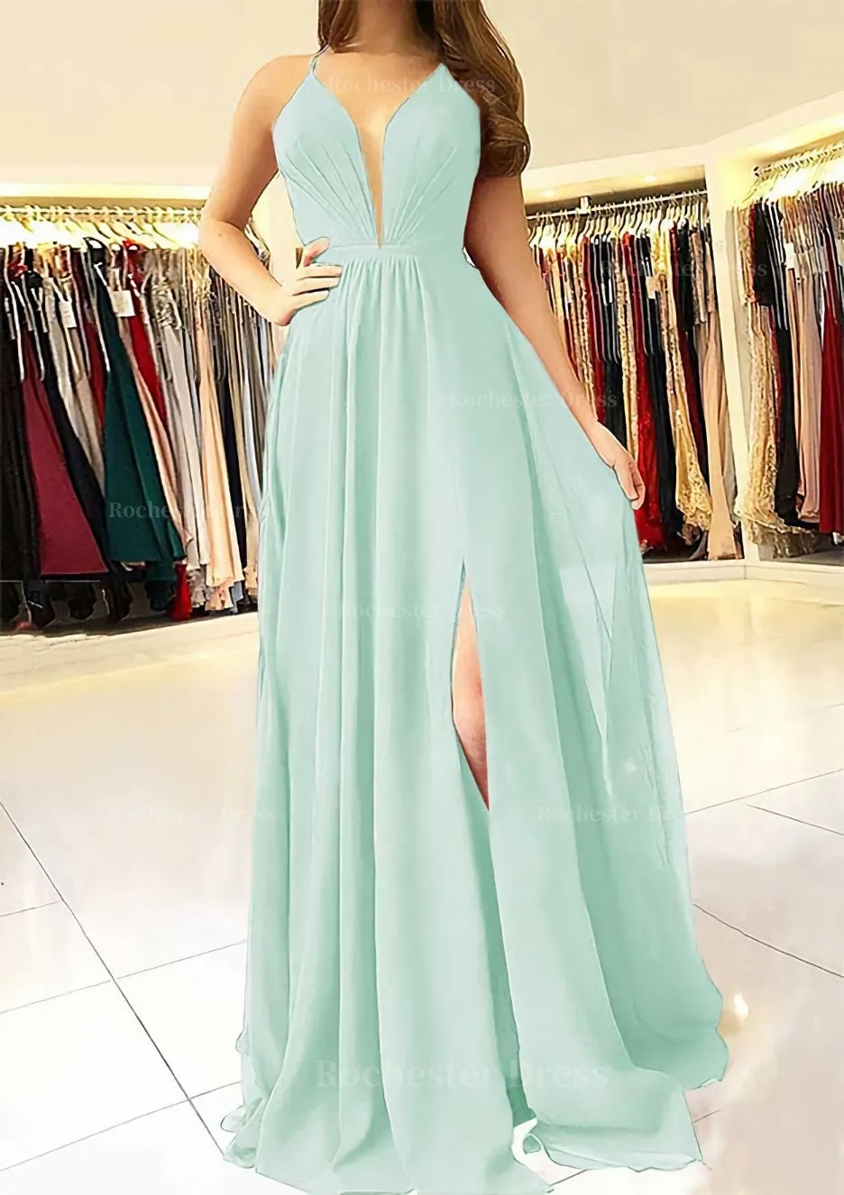 A-line/Princess Scalloped Neck Sleeveless Long/Floor-Length Chiffon Prom Dress With Split