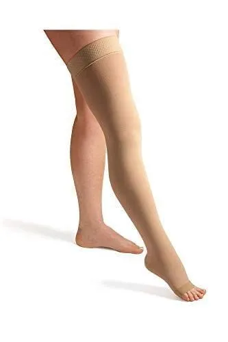 ActiLymph Class 2 Thigh Length Compression Stockings Sand Medium Open Toe