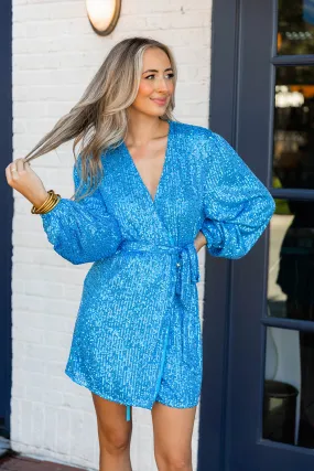 Adeline Sequin Wrap Dress - Blueberry