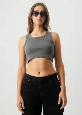 Afends Womens Chloe - Hemp Ribbed Crop Tank - Steel