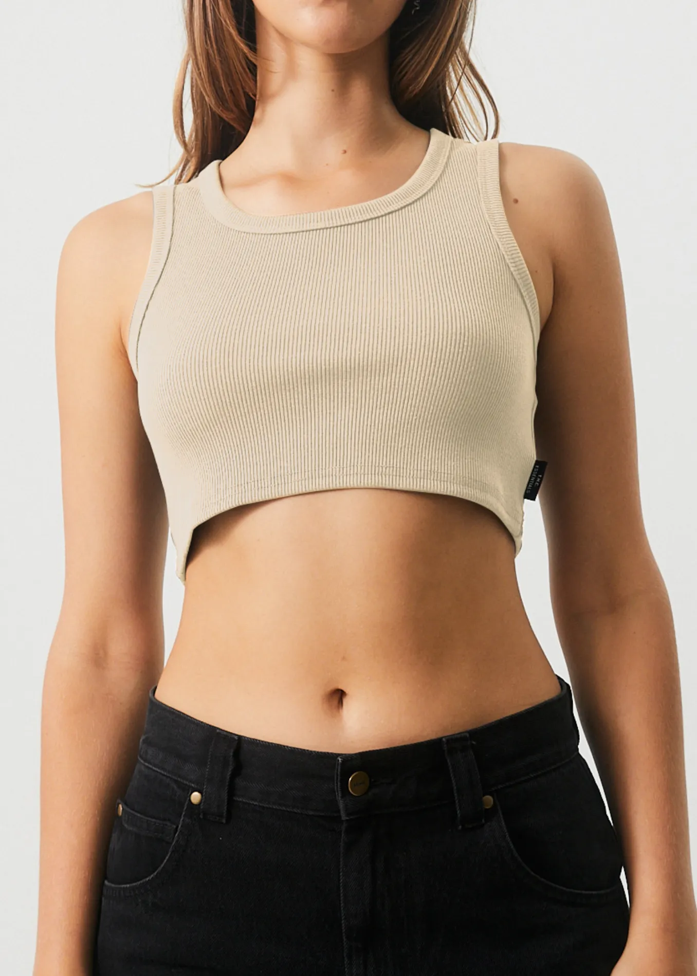 AFENDS Womens Chloe - Ribbed Cropped Tank - Cement