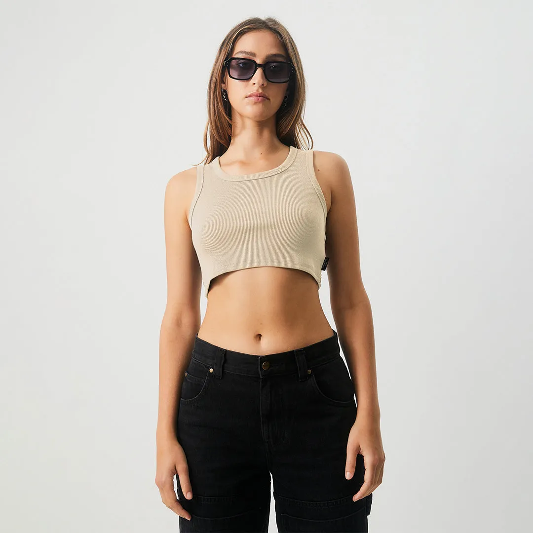 AFENDS Womens Chloe - Ribbed Cropped Tank - Cement