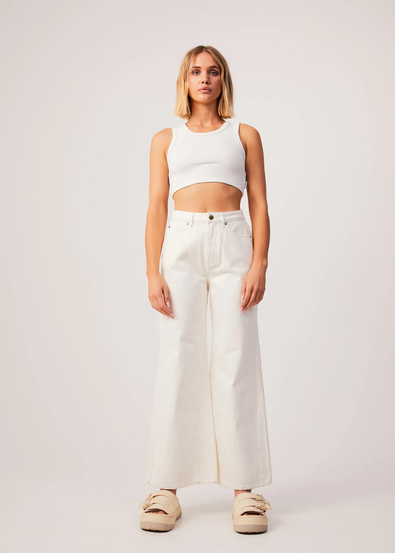 AFENDS Womens Chloe - Ribbed Cropped Tank - Off White