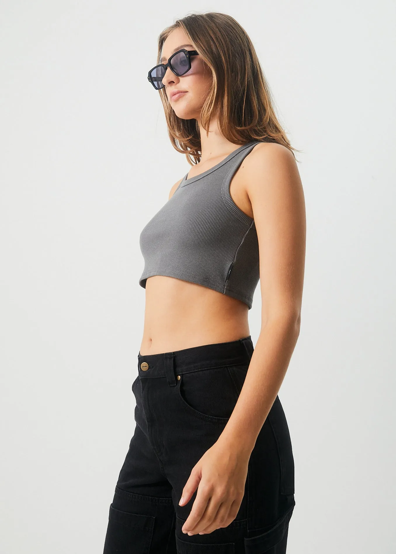 AFENDS Womens Chloe - Ribbed Cropped Tank - Steel