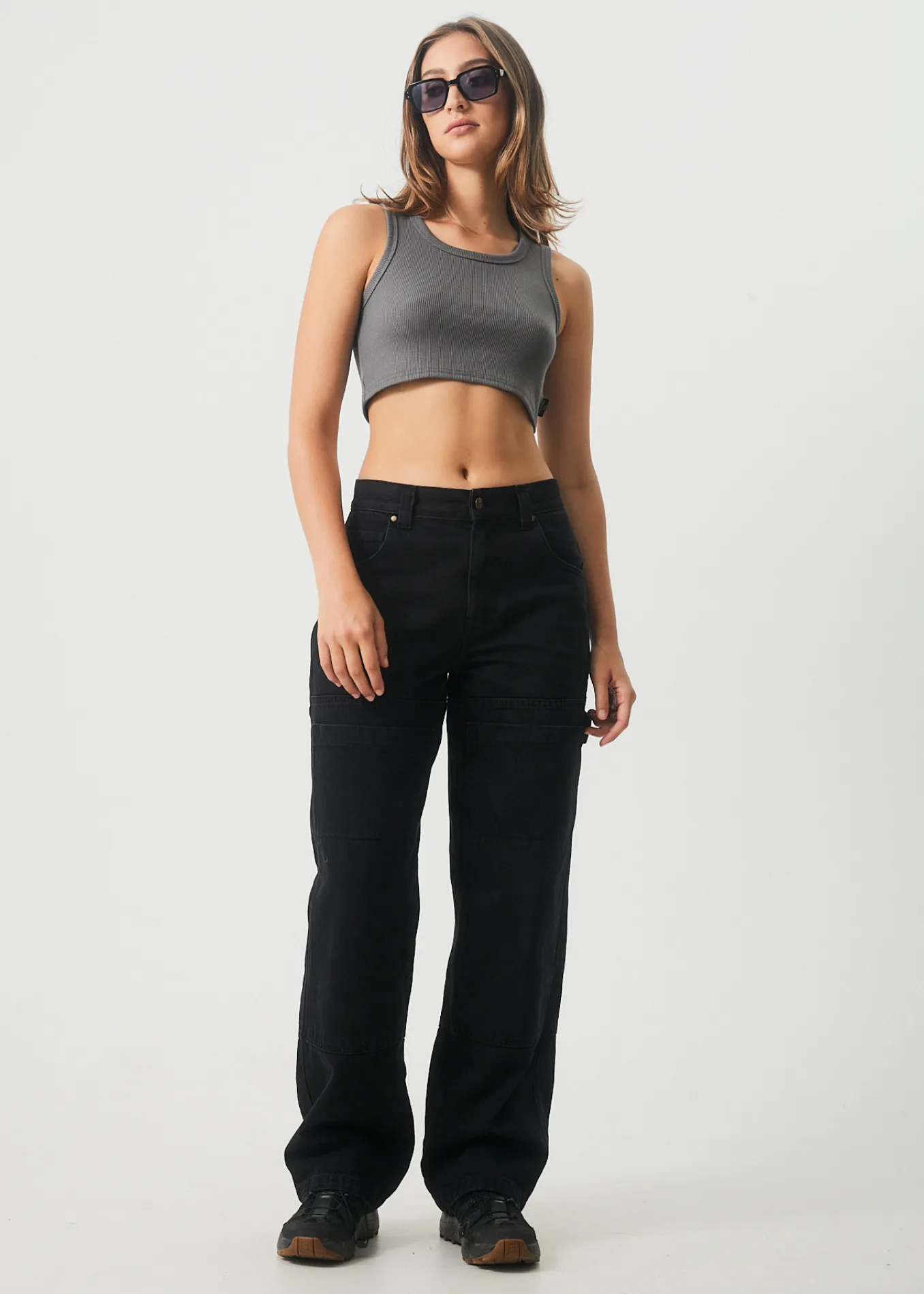 AFENDS Womens Chloe - Ribbed Cropped Tank - Steel