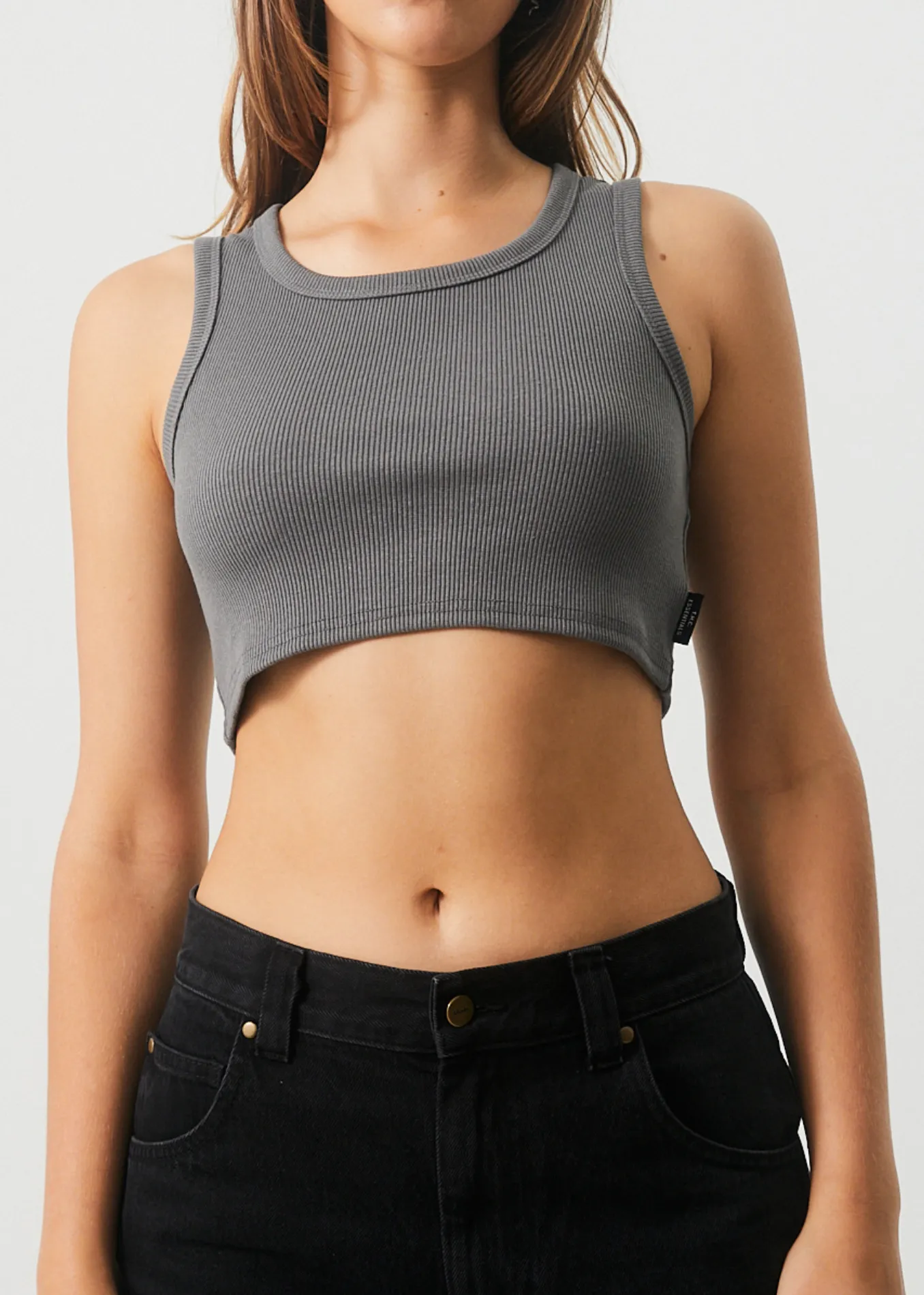 AFENDS Womens Chloe - Ribbed Cropped Tank - Steel