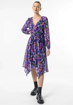 Angeleye Faux Wrap Bias Hem Midi Dress In Purple Floral