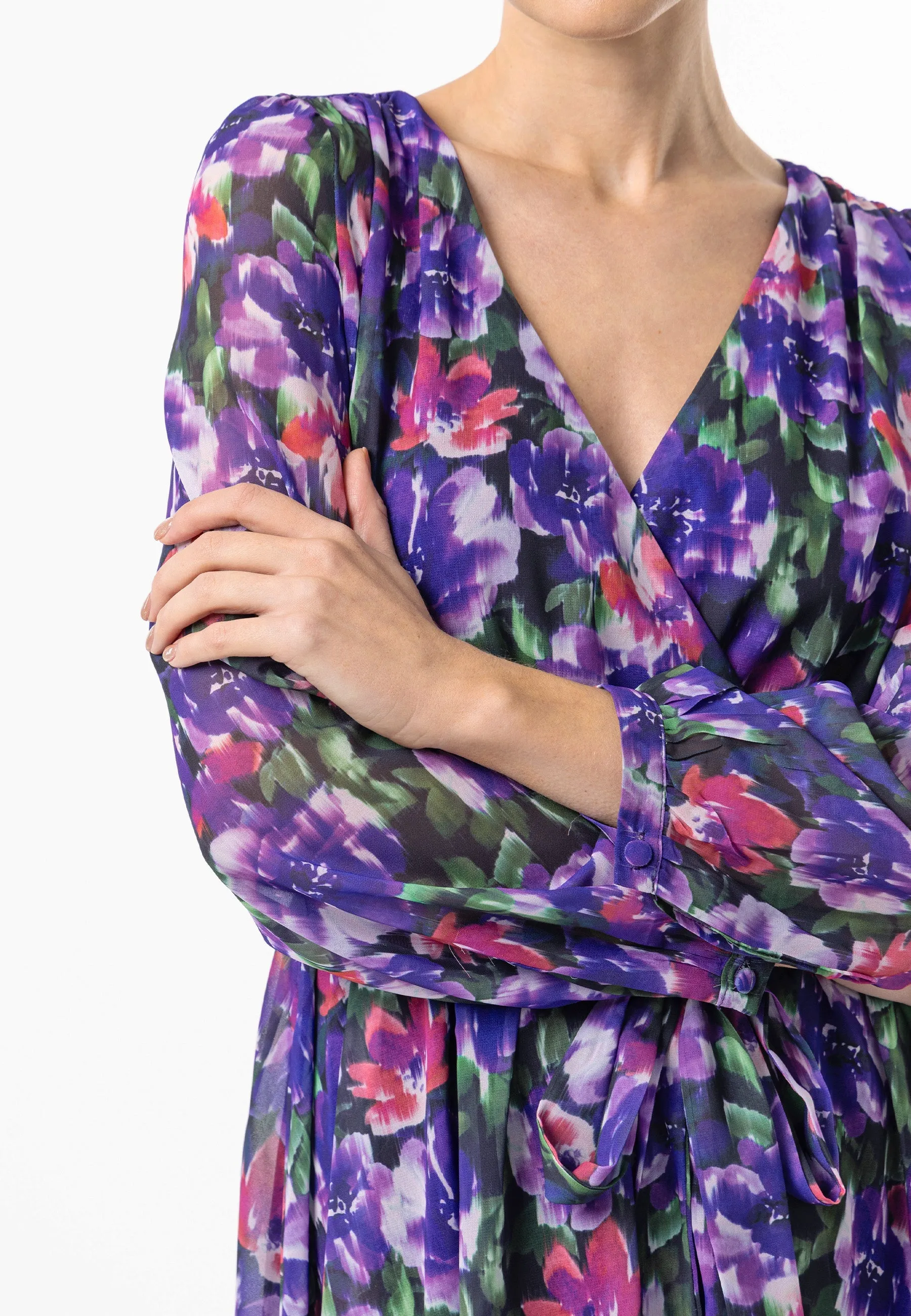 Angeleye Faux Wrap Bias Hem Midi Dress In Purple Floral