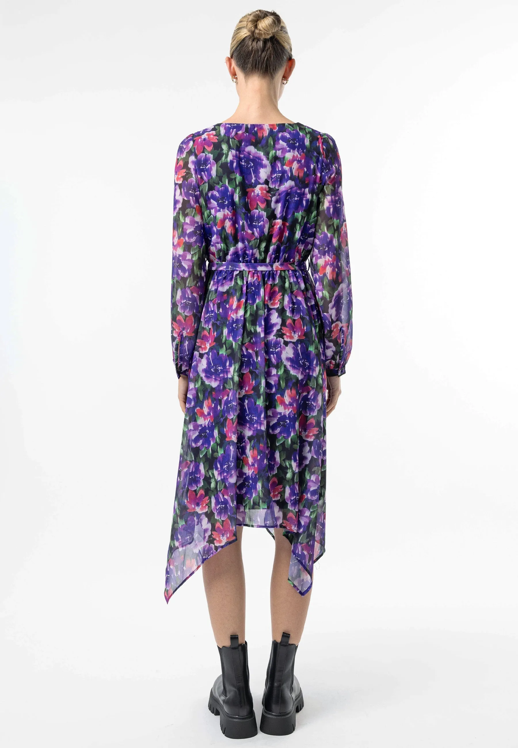 Angeleye Faux Wrap Bias Hem Midi Dress In Purple Floral