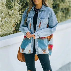 Aztec Denim Jacket Shacket Women