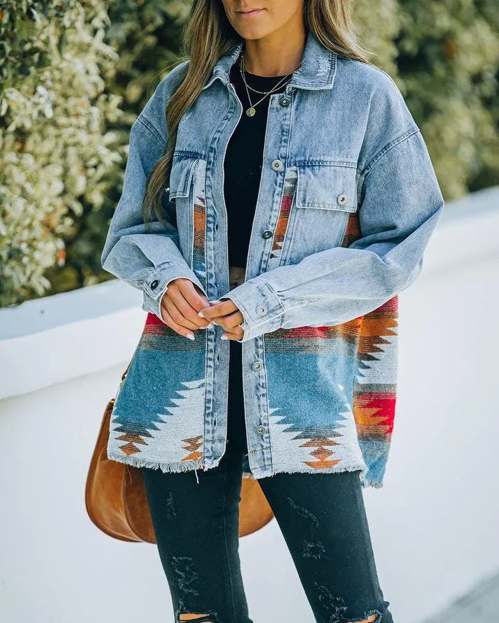 Aztec Denim Jacket Shacket Women