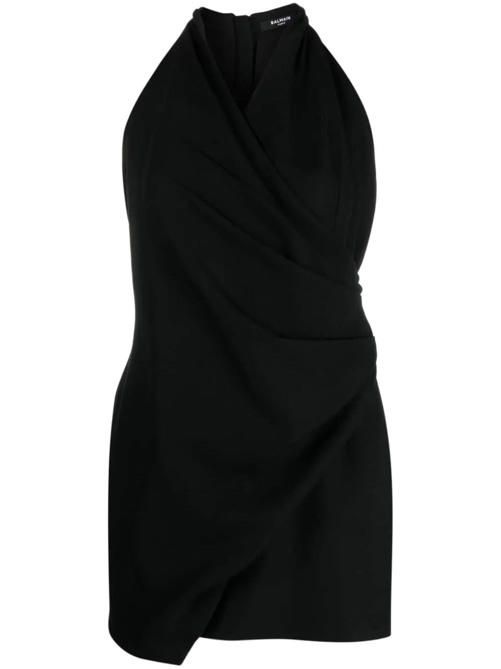 BALMAIN Asymmetric Draped Wrap Short Dress for Women in Noir