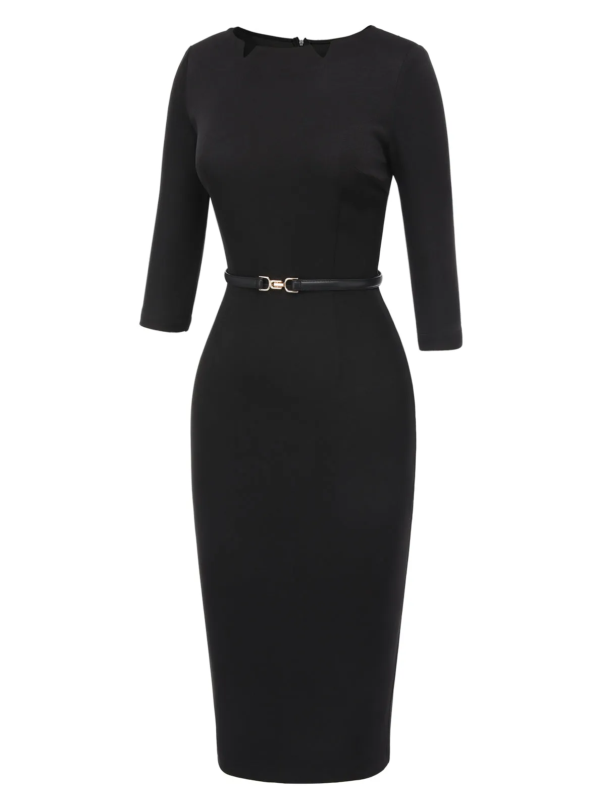 Black 1960s Solid Boat Neck Wrap Dress