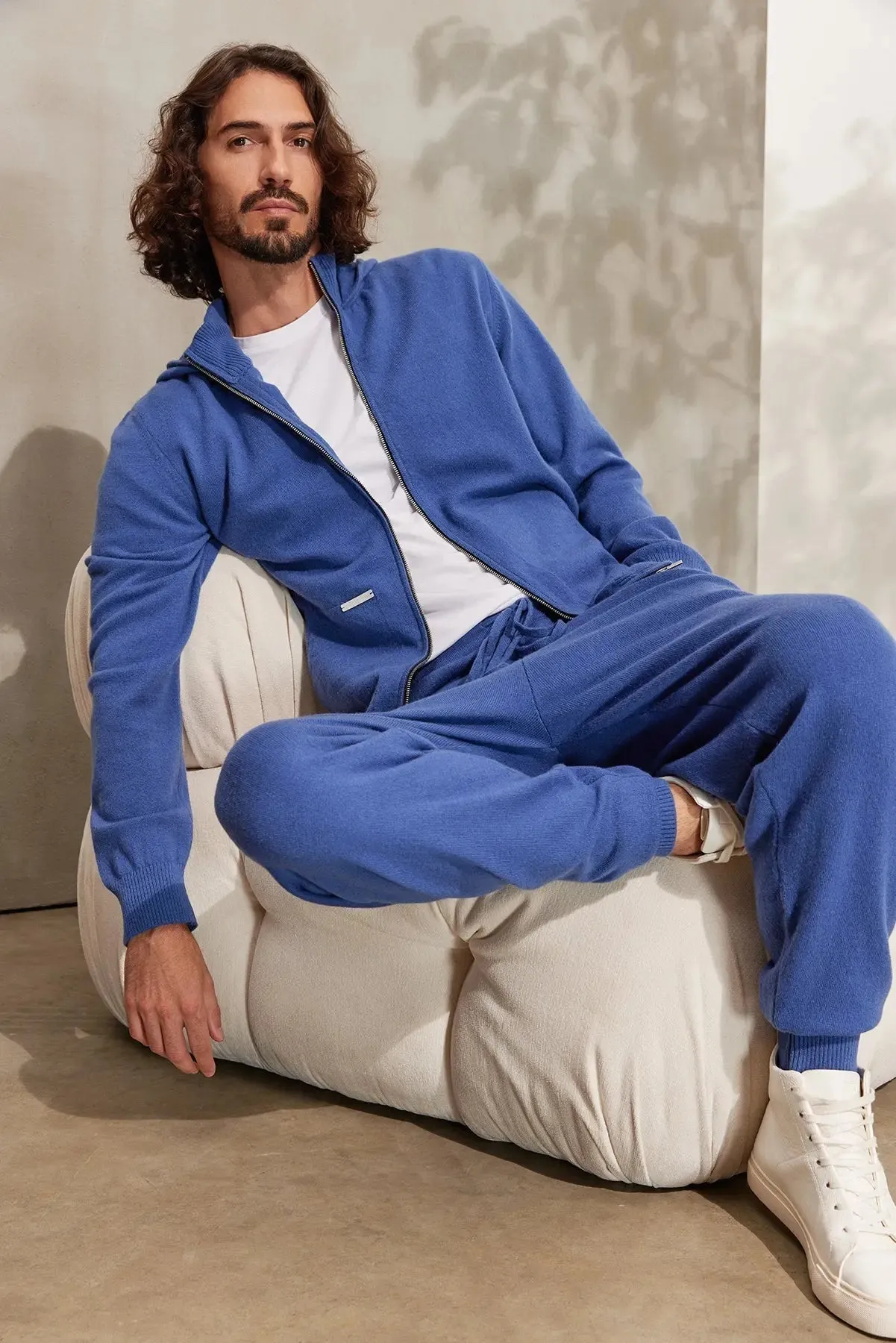 Blue Cashmere and Merino Recycled Cashmere Men's Sweatpants