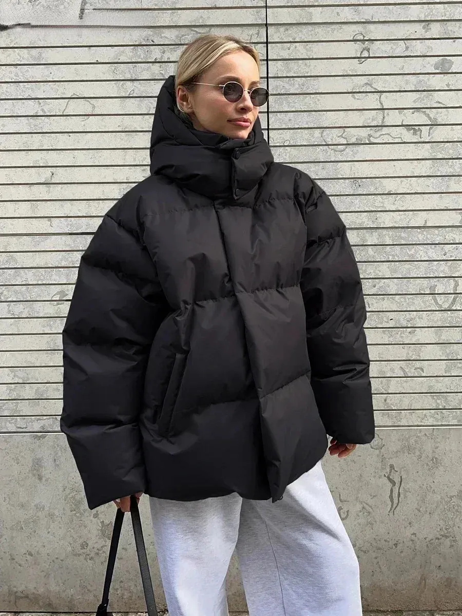 Bonnyshow Quilted Jacket Women Winter Loose Parkas Coat Vintage Bread Jacket Outwear Office Ladies Warm Cotton Puffer Jackets