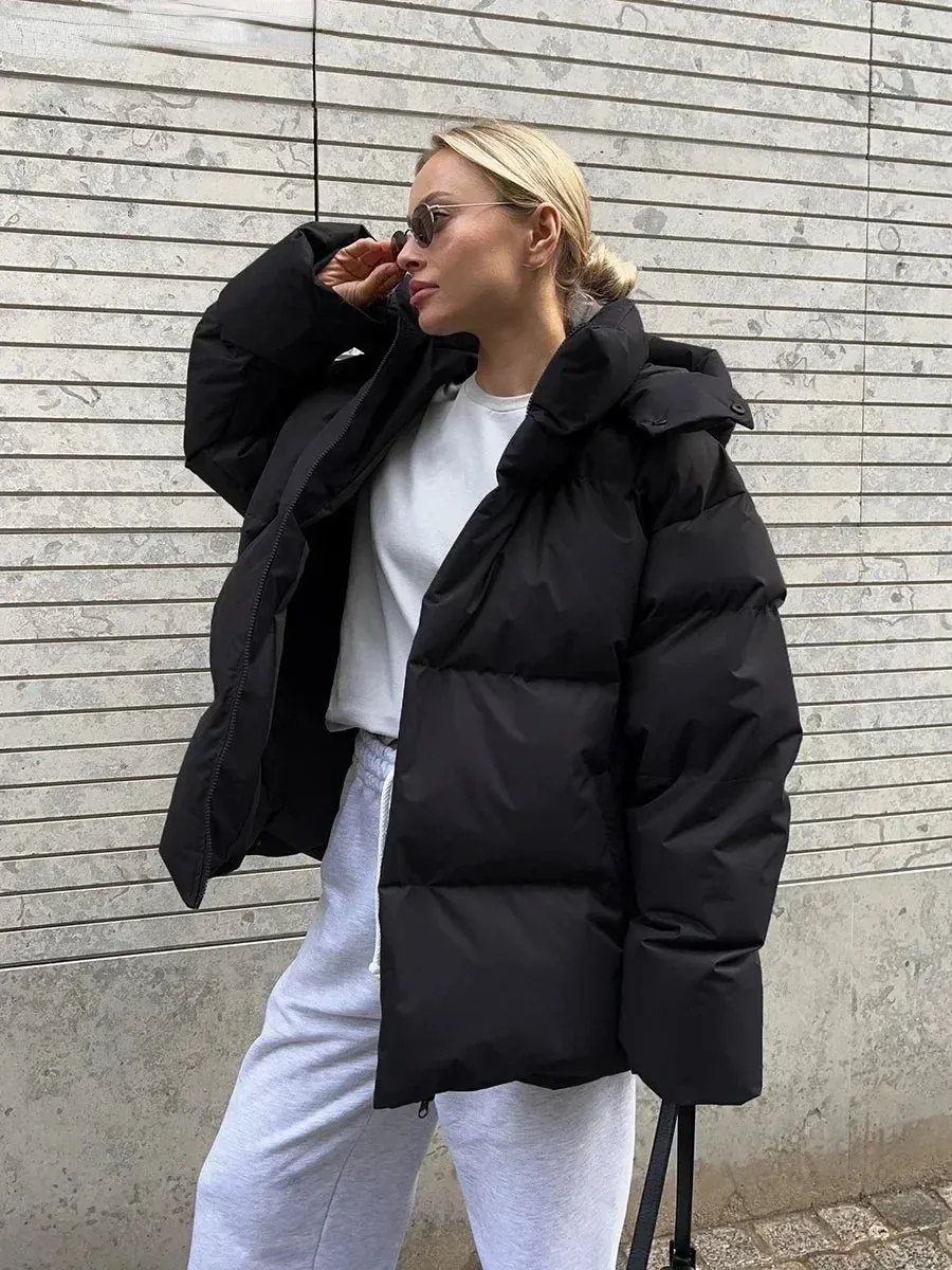 Bonnyshow Quilted Jacket Women Winter Loose Parkas Coat Vintage Bread Jacket Outwear Office Ladies Warm Cotton Puffer Jackets