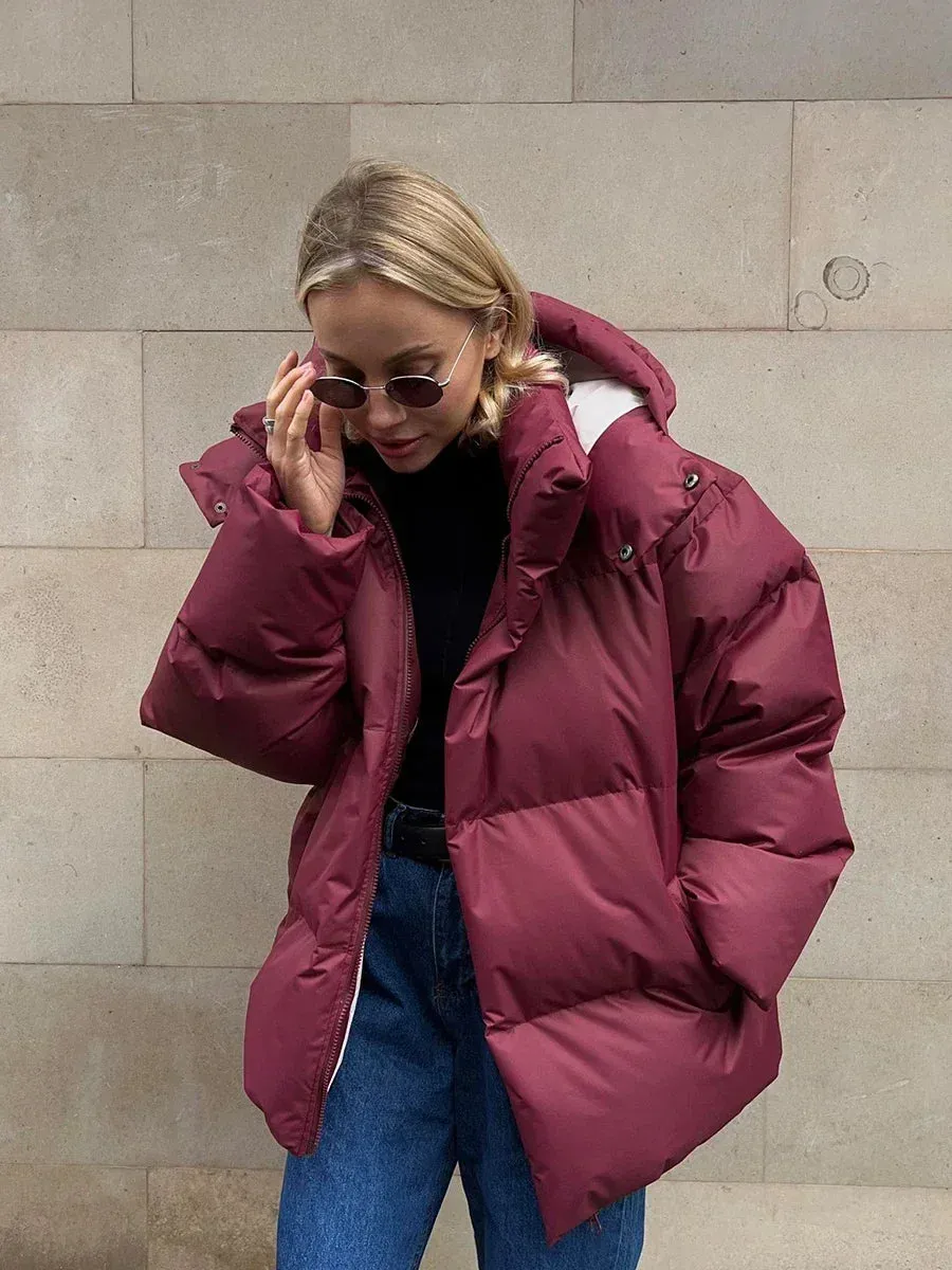 Bonnyshow Quilted Jacket Women Winter Loose Parkas Coat Vintage Bread Jacket Outwear Office Ladies Warm Cotton Puffer Jackets