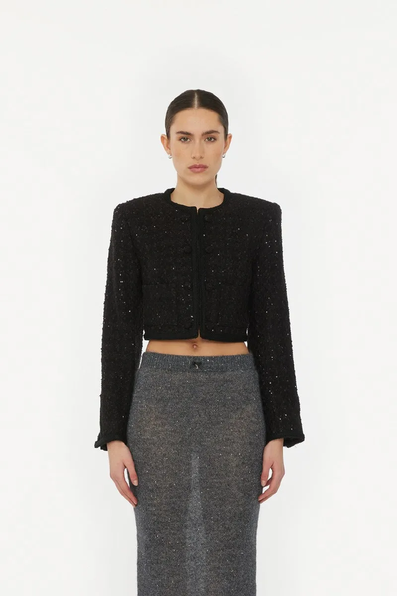 Boucle Crop Jacket - Black