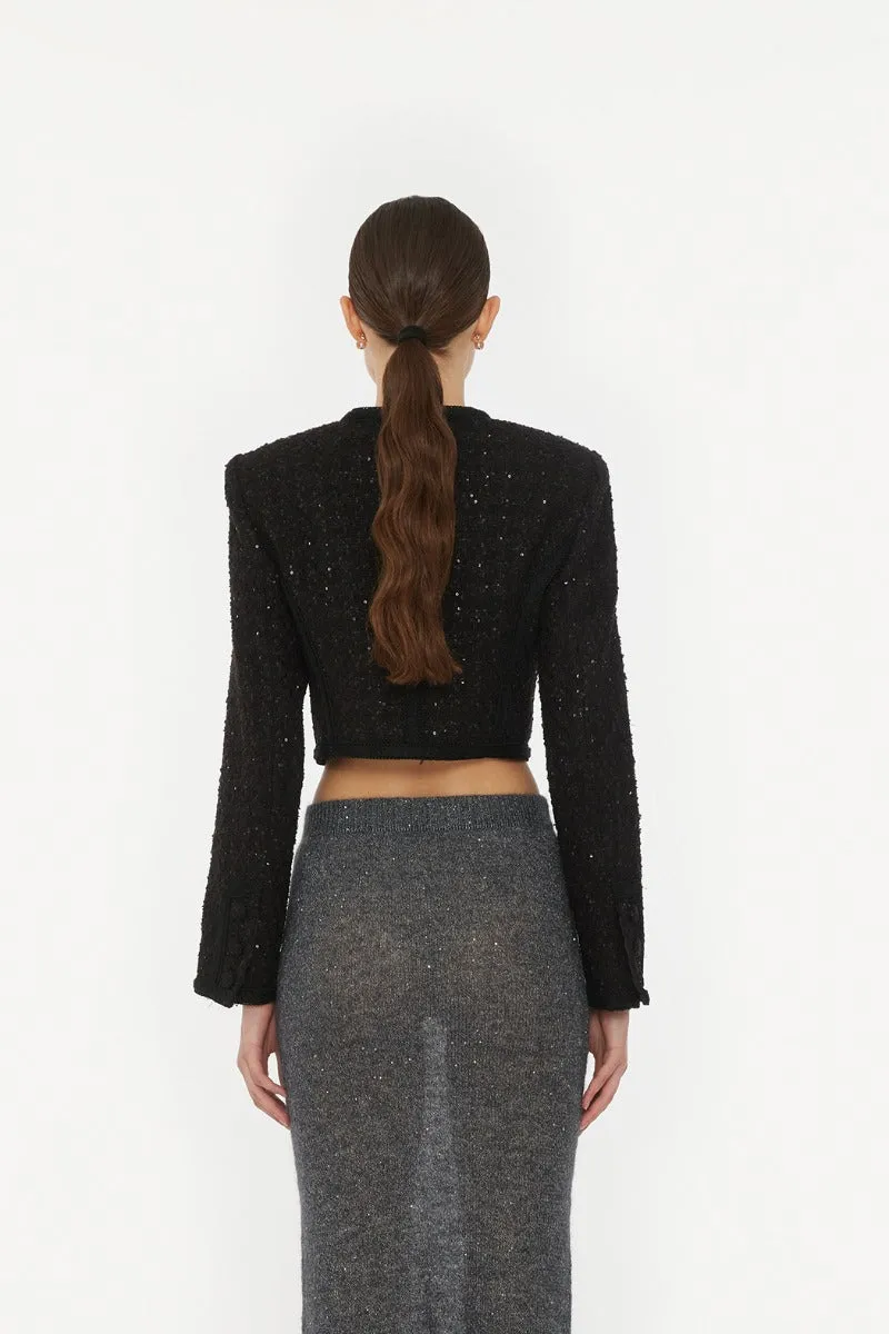 Boucle Crop Jacket - Black