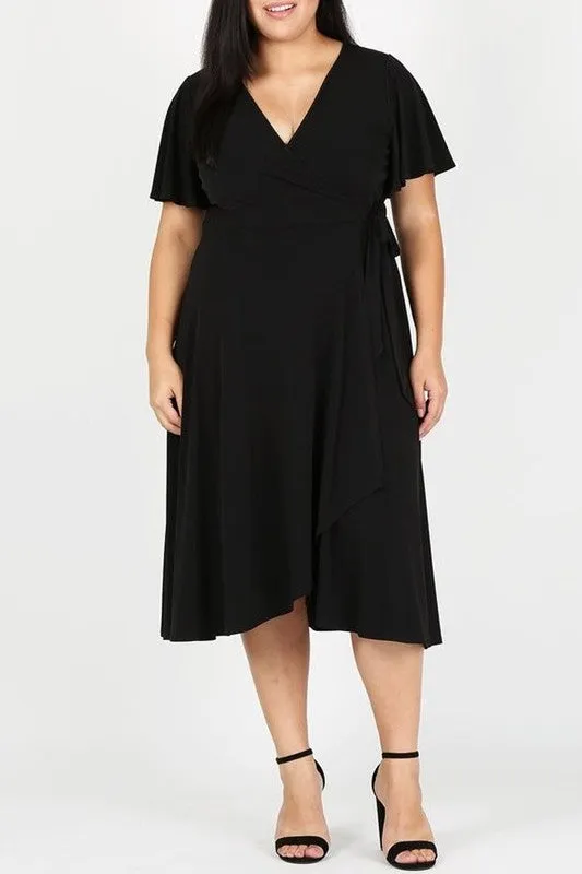 Brooke Faux Wrap Dress in Black PLUS SIZE