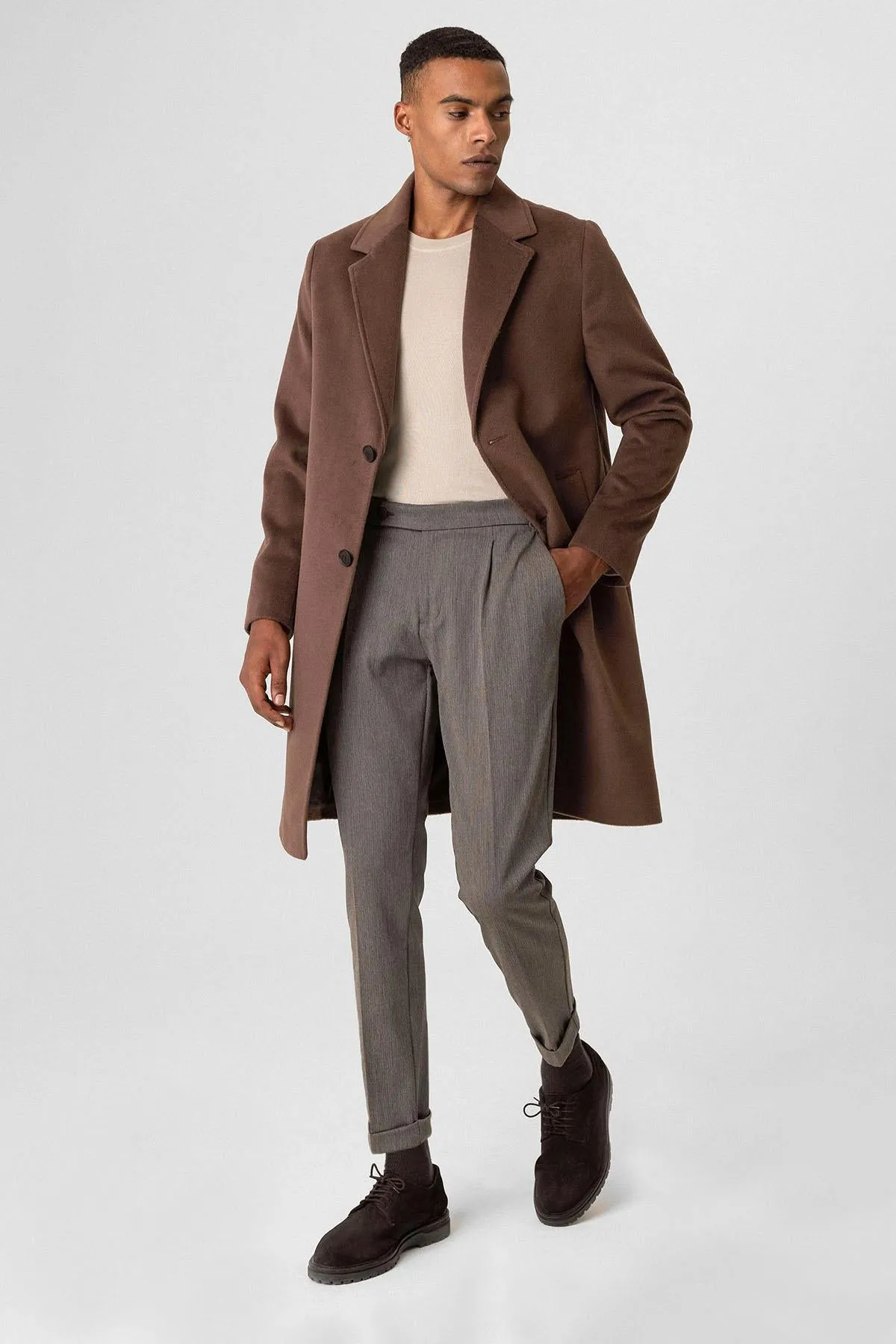 Brown Textured Men's Coat - Wessi