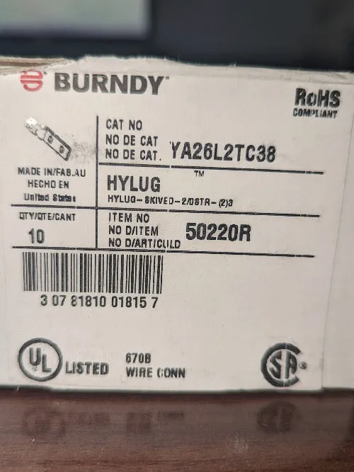 Burndy YA26L2TC38 Copper Compression Lug