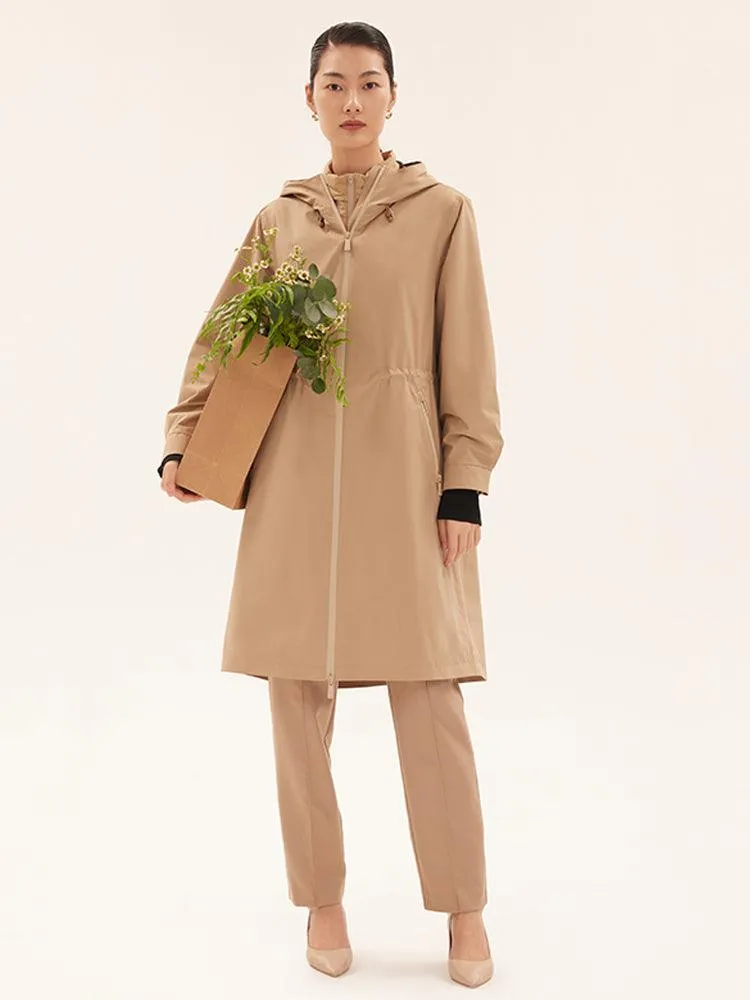 Camel Trench Coat & Down Vest Two-Piece Set