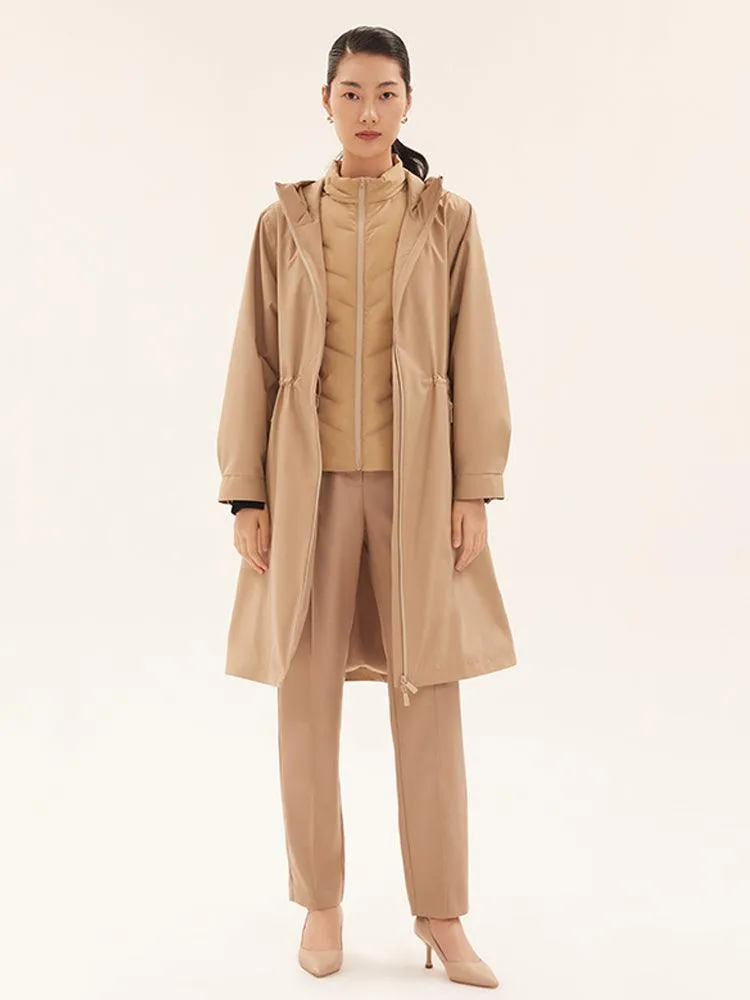 Camel Trench Coat & Down Vest Two-Piece Set