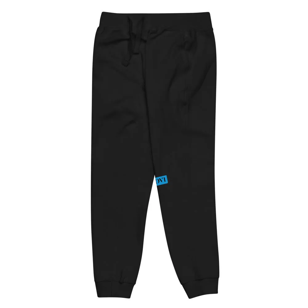 Capital H's Unisex Fleece Sweatpants (Black Hoovi Print) Deep Sky Blue & Black Logo