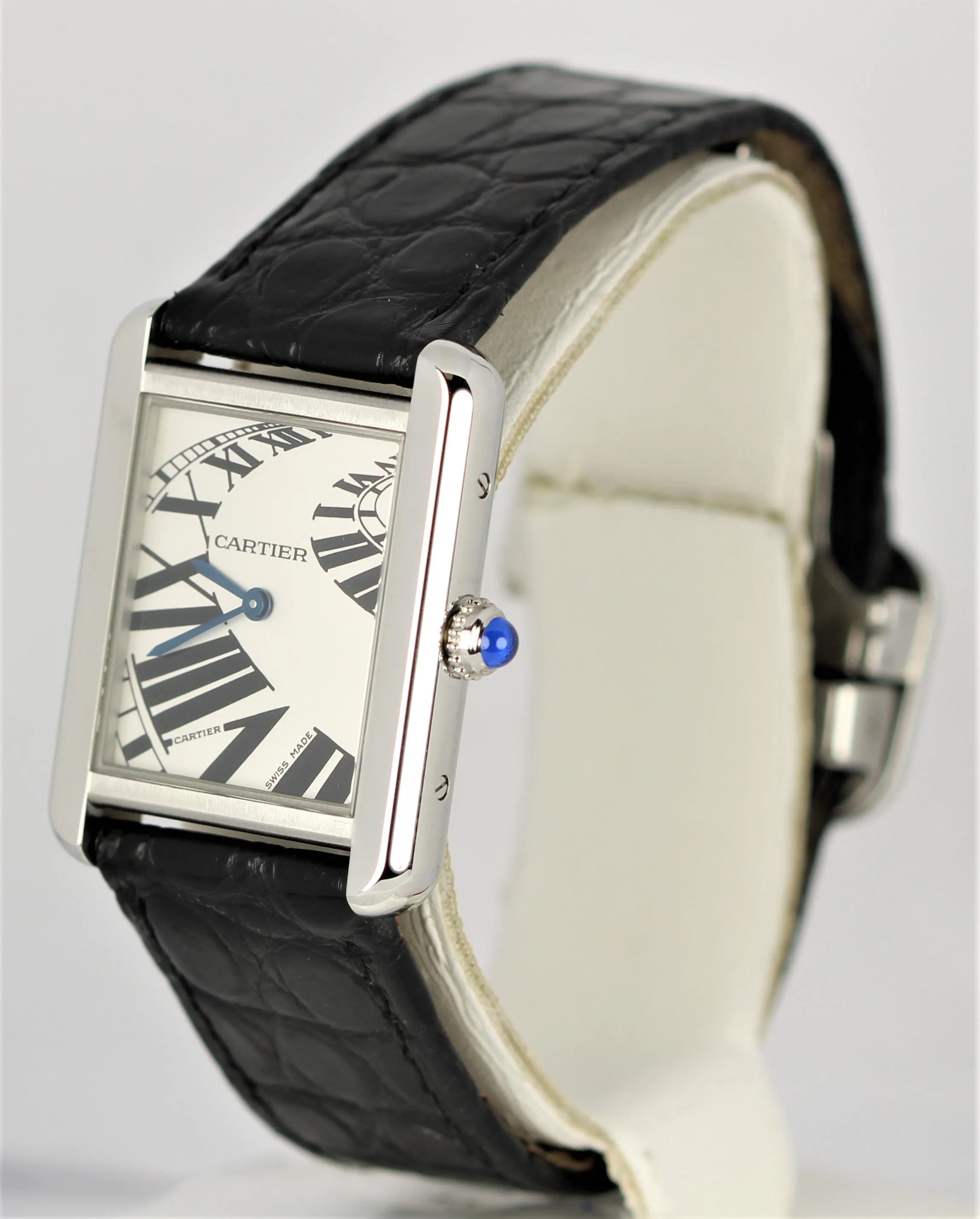 Cartier Tank Solo Stainless Steel Piano Dial 24mmX31mm Black Leather 3170 Watch