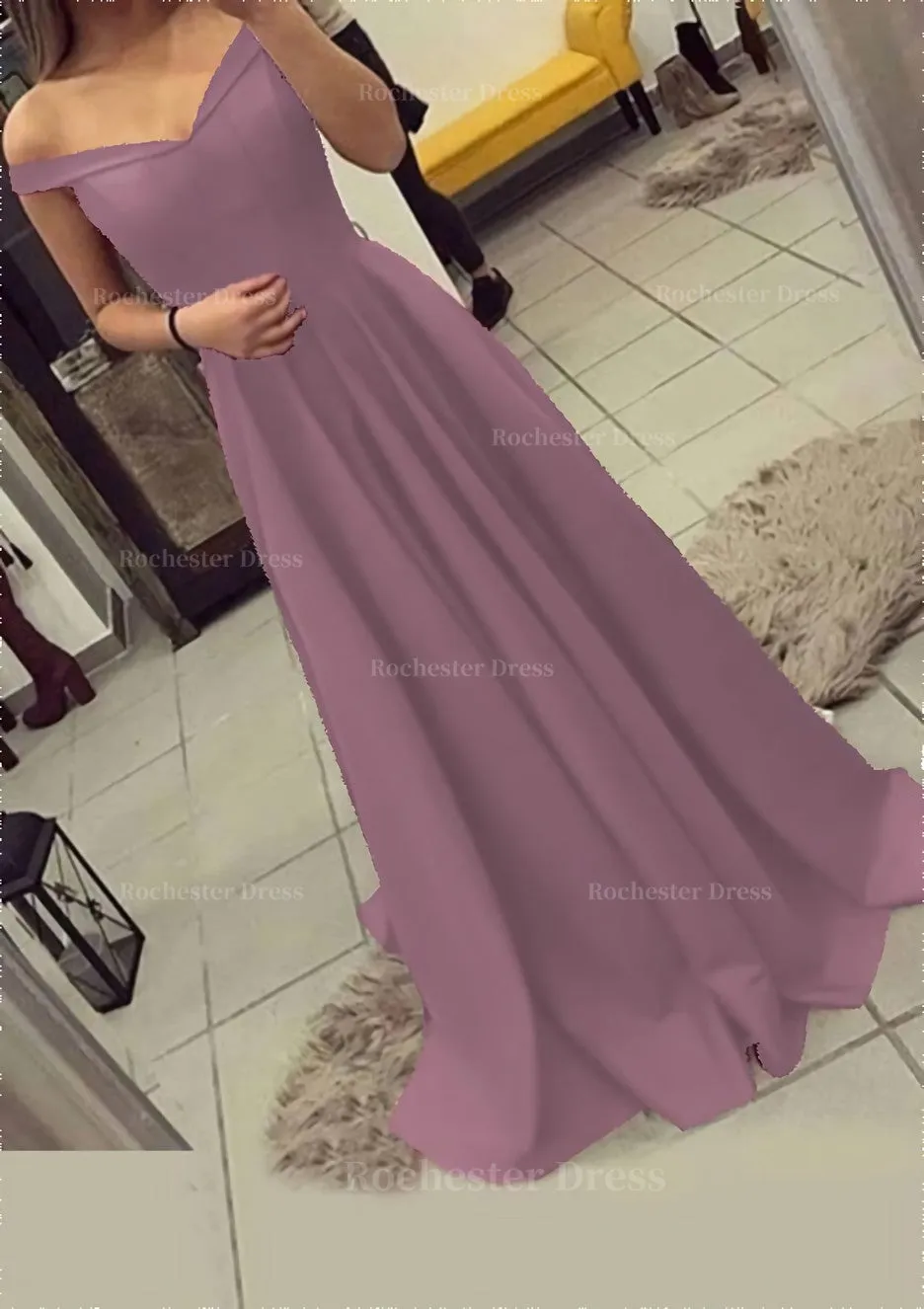 Charmeuse Prom Dress A-Line/Princess V-Neck Sweep Train