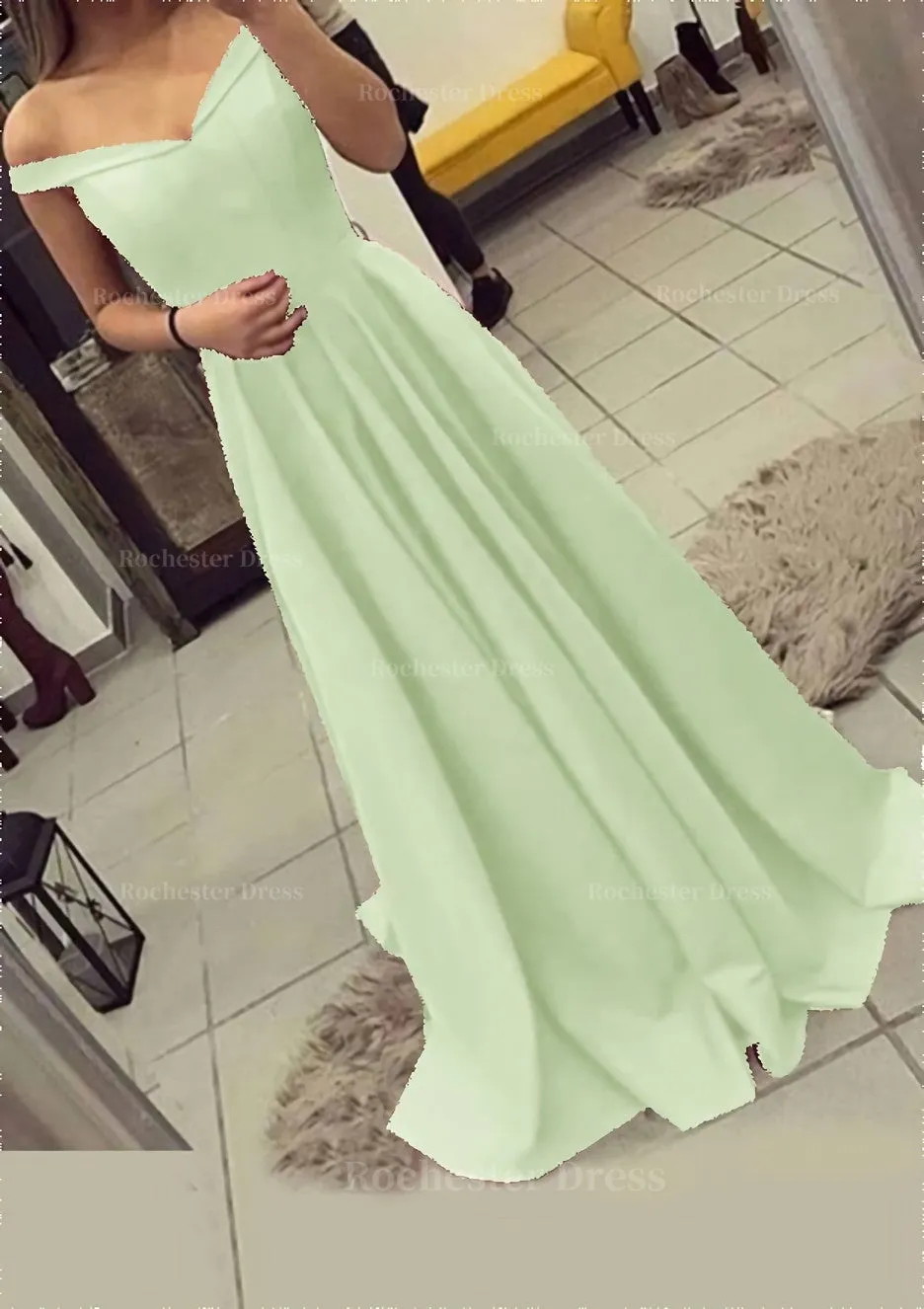 Charmeuse Prom Dress A-Line/Princess V-Neck Sweep Train