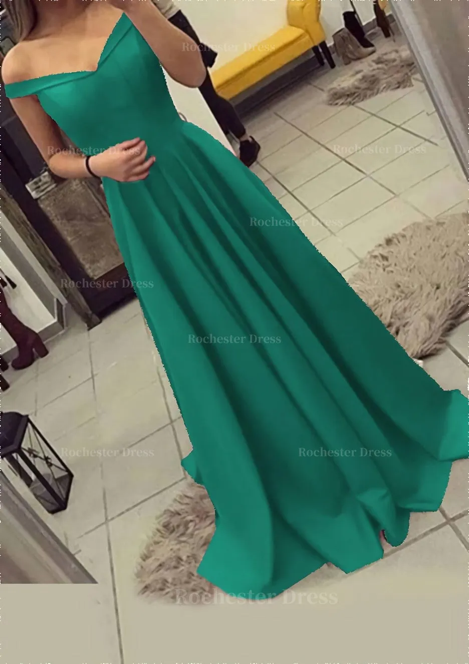 Charmeuse Prom Dress A-Line/Princess V-Neck Sweep Train