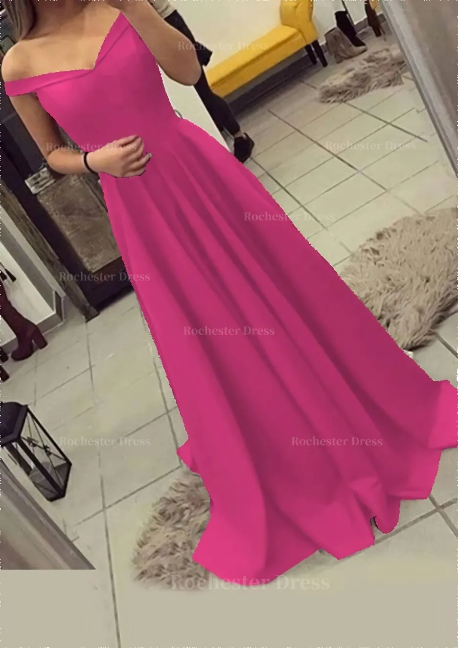 Charmeuse Prom Dress A-Line/Princess V-Neck Sweep Train