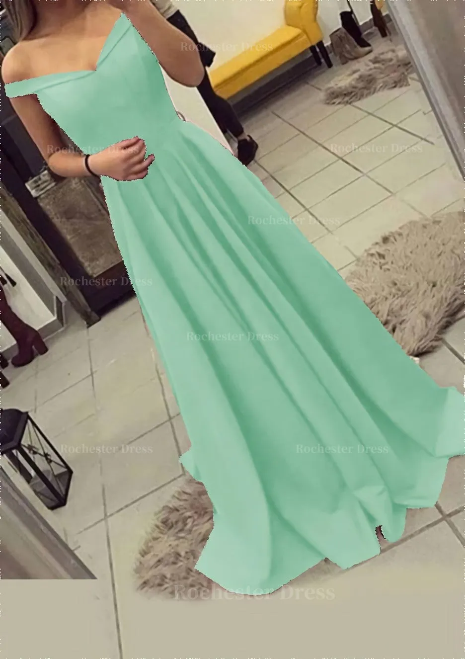 Charmeuse Prom Dress A-Line/Princess V-Neck Sweep Train