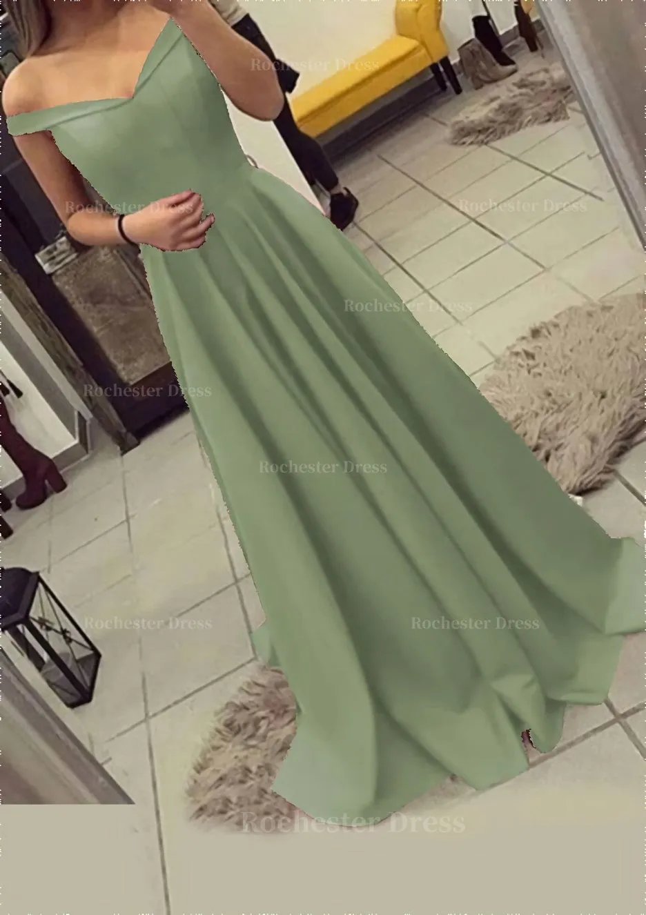 Charmeuse Prom Dress A-Line/Princess V-Neck Sweep Train