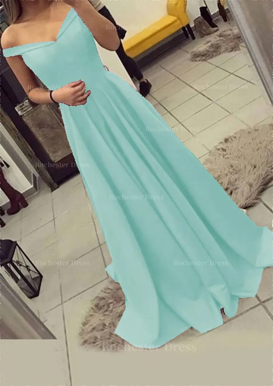 Charmeuse Prom Dress A-Line/Princess V-Neck Sweep Train